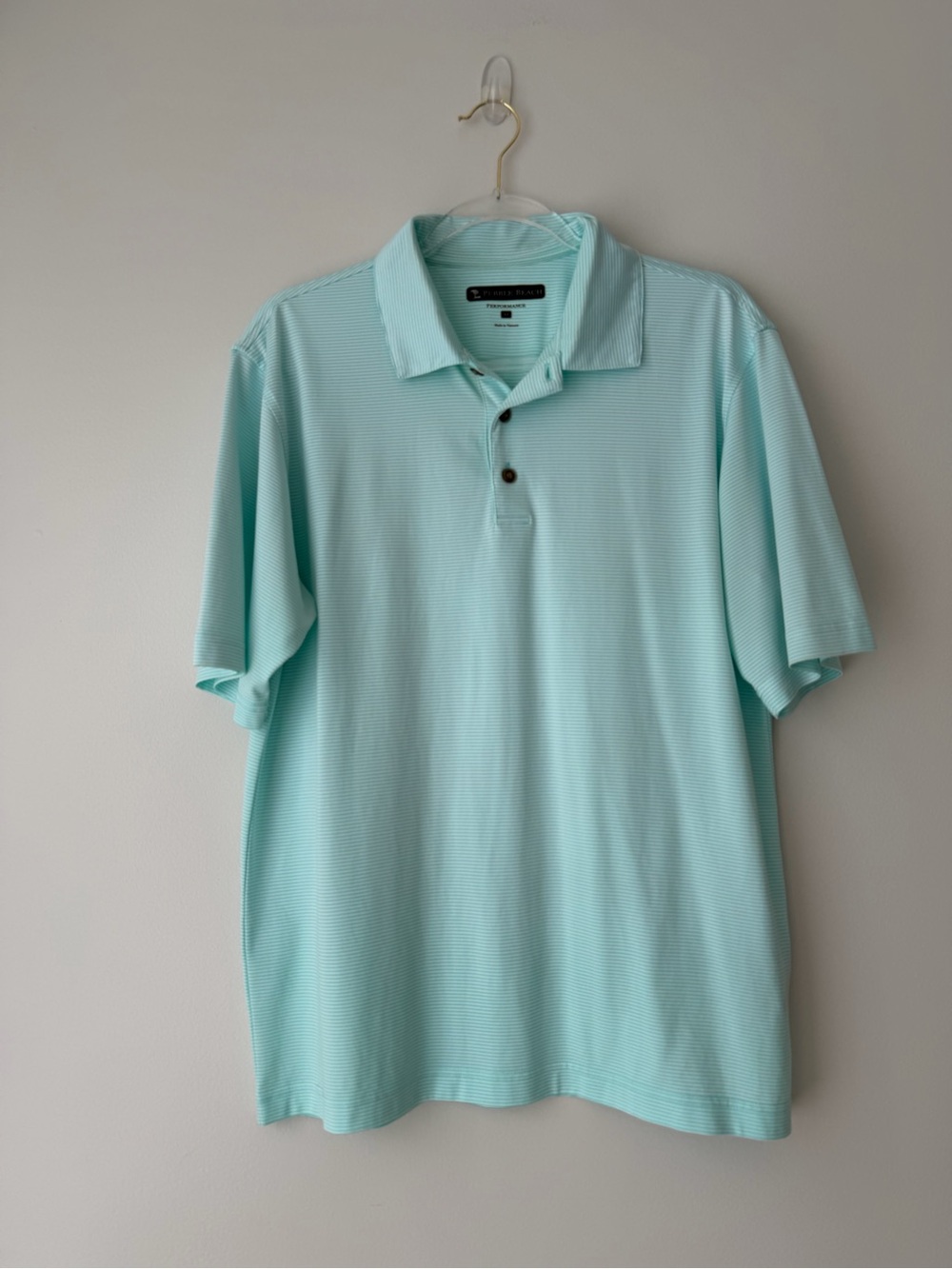 Pebble Beach Performance Men’s Light Aqua Short Sleeve Golf Polo Sz M